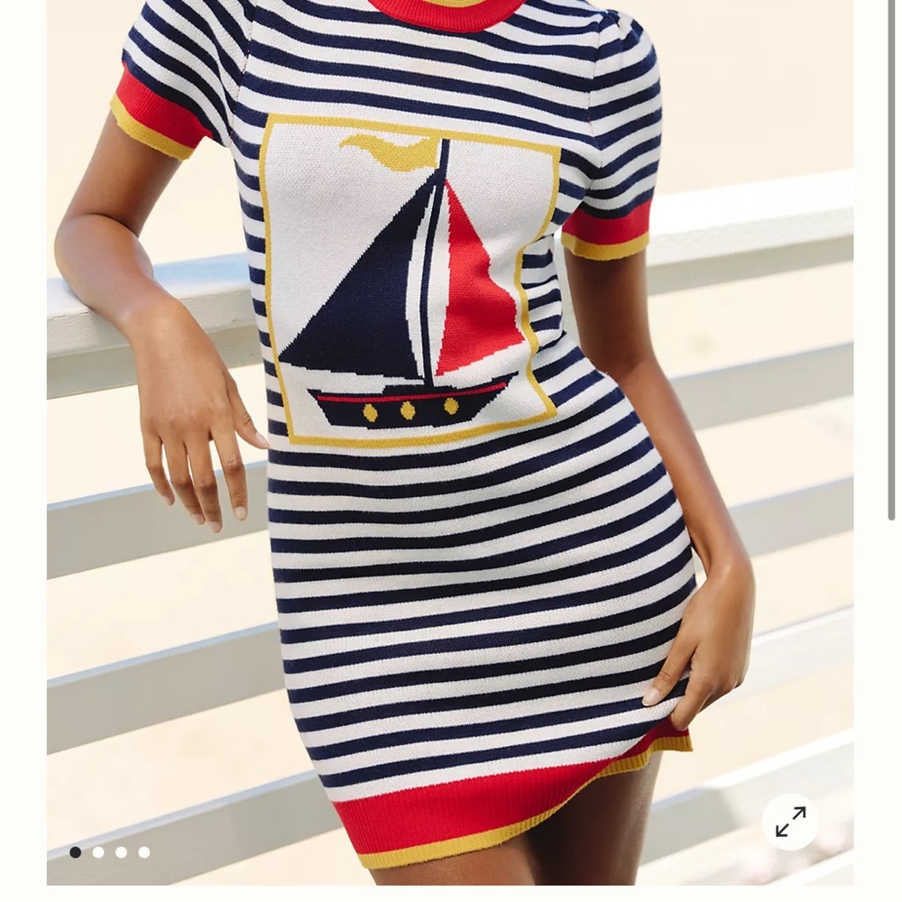 Anthropologie Striped Sailboat Knit Dress - Navy, Red, White